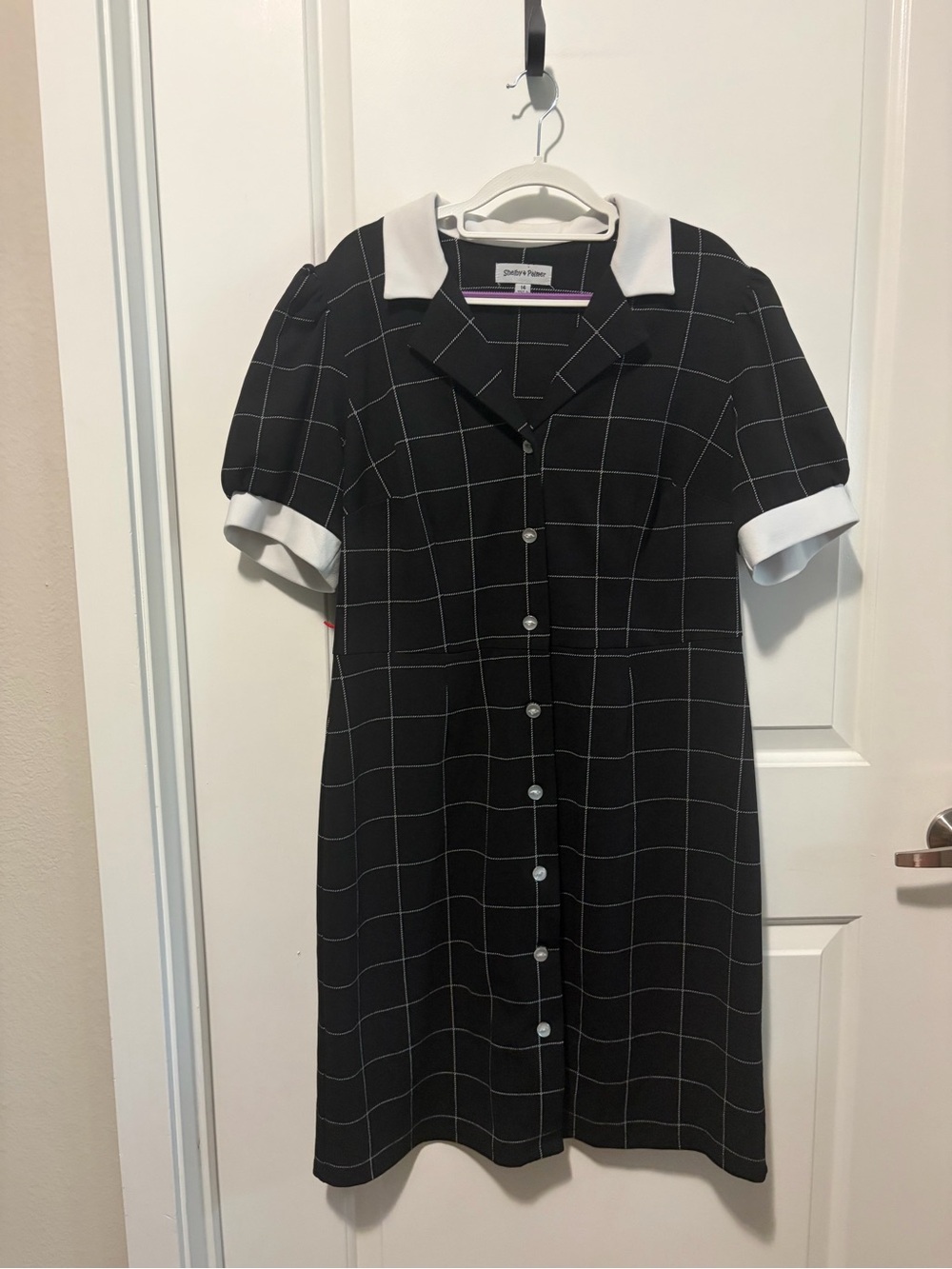 Shelby & Palmer Black Windowpane Button-Front Dress with White Collar